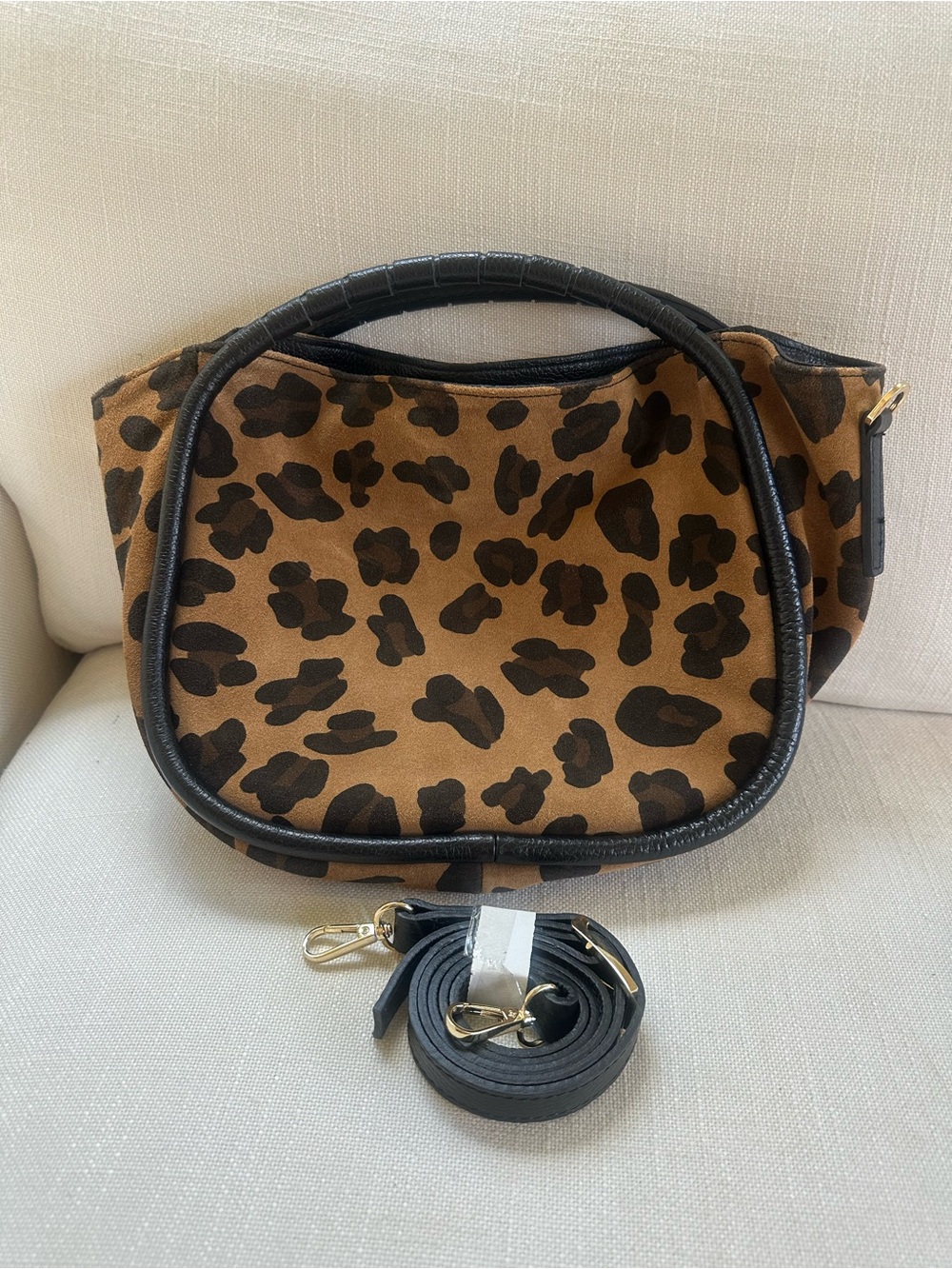Cheval Firenze Italy Leopard Suede Leather Satchel Crossbody Handbag - Picture 2 of 10